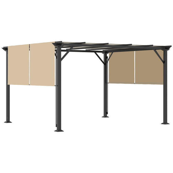 Outsunny 12' x 10' Outdoor Retractable Pergola Canopy with Sun Shade Unique Design Canopy Patio Metal Shelter for Garden Porch Beach, Beige