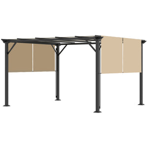 Outsunny 12' x 10' Outdoor Retractable Pergola Canopy with Sun Shade Unique Design Canopy Patio Metal Shelter for Garden Porch Beach, Beige