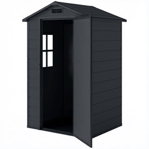4' x 3' Plastic Garden Shed with Floor, Outdoor Storage Shed with Lockable Door, Window and Vent for Backyard, Patio, Garage, Lawn, Dark Grey