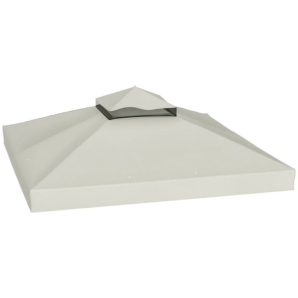10' x 10' Gazebo Replacement Canopy Cover, 2-Tier Outdoor Gazebo Roof Replacement with Drain Holes, Water Resistant Plastic Coating, 370g/㎡, UPF30+, TOP COVER ONLY, Light Grey