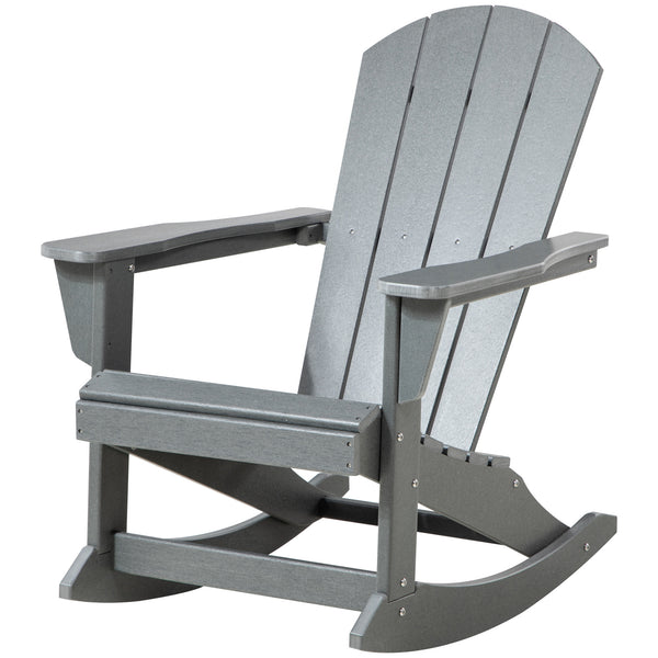 Outsunny Adirondack Rocking Chair, All Weather HDPE Porch Rocker, Rocking Fire Pit Chair for Patio, Garden, Lawn, Light Gray