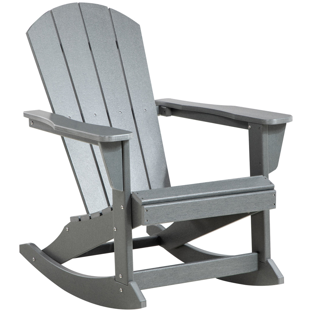 Outsunny Adirondack Rocking Chair, All Weather HDPE Porch Rocker, Rocking Fire Pit Chair for Patio, Garden, Lawn, Light Gray