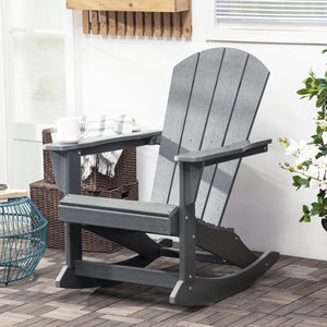 Outsunny Adirondack Rocking Chair, All Weather HDPE Porch Rocker, Rocking Fire Pit Chair for Patio, Garden, Lawn, Light Gray