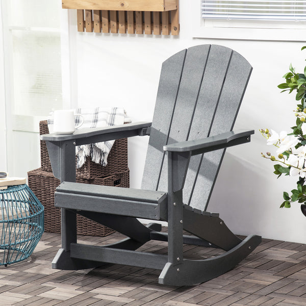 Outsunny Adirondack Rocking Chair, All Weather HDPE Porch Rocker, Rocking Fire Pit Chair for Patio, Garden, Lawn, Light Gray