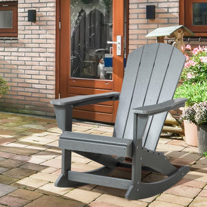 Outsunny Adirondack Rocking Chair, All Weather HDPE Porch Rocker, Rocking Fire Pit Chair for Patio, Garden, Lawn, Light Gray