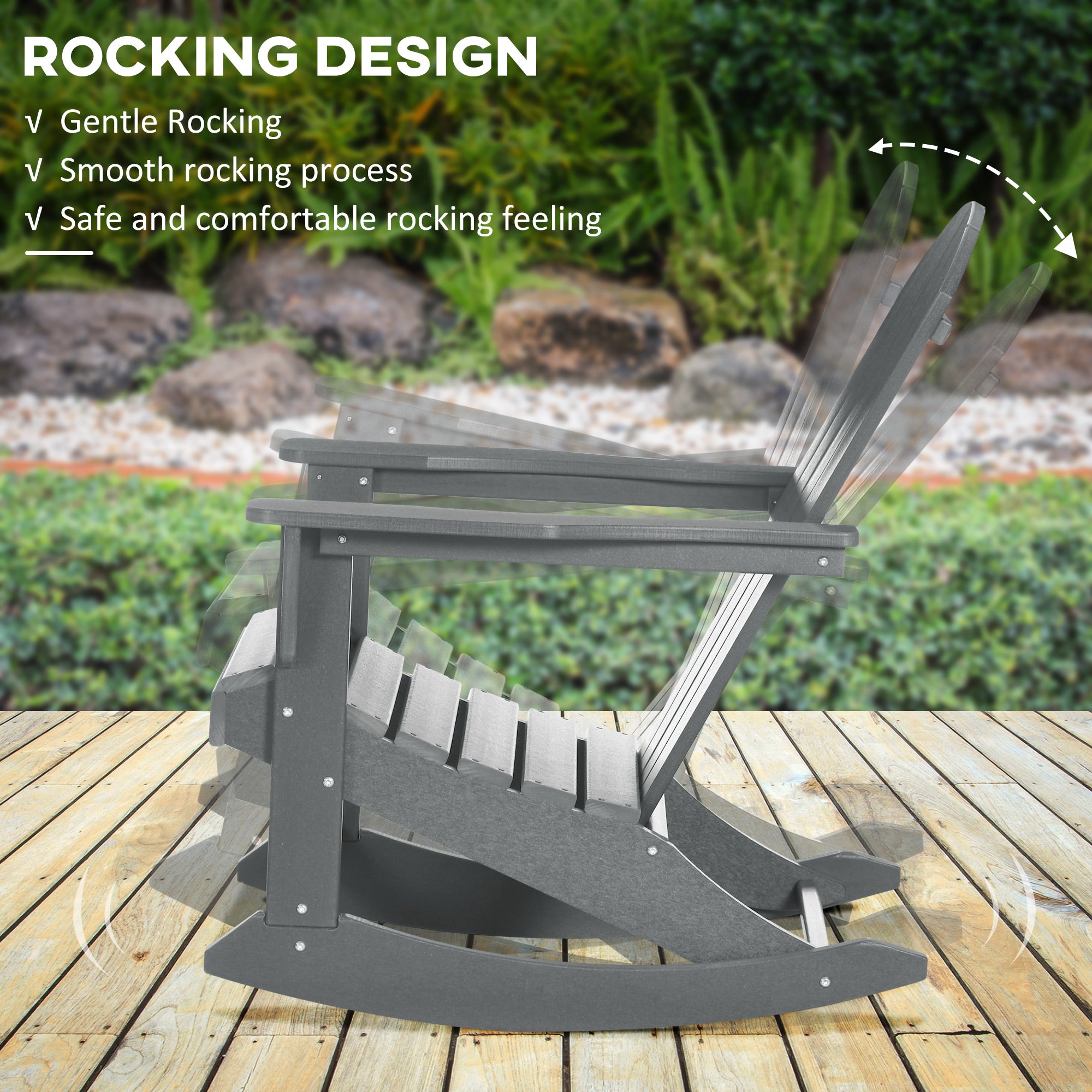 Outsunny HDPE Adirondack Rocking Chair for Porch Garden, Light Gray