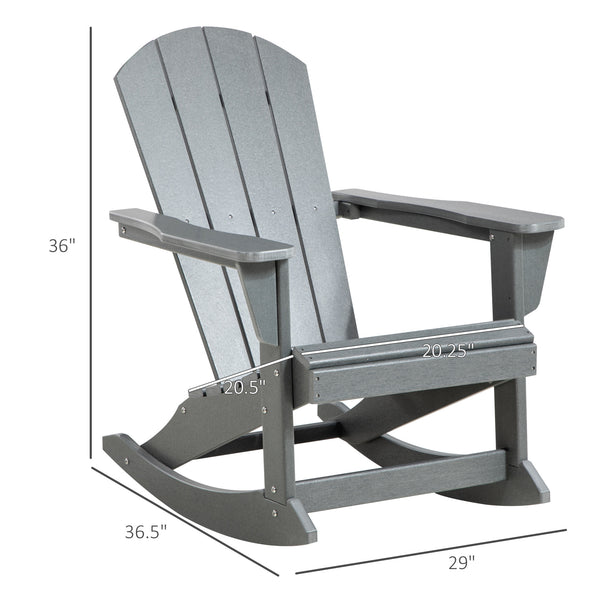 Outsunny Adirondack Rocking Chair, All Weather HDPE Porch Rocker, Rocking Fire Pit Chair for Patio, Garden, Lawn, Light Gray