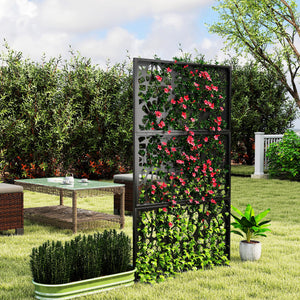 Metal Outdoor Privacy Screen, 72" x 38" Freestanding Outdoor Divider, Wall-Mounted Decorative Panel with Symmetrical Pattern Cut-out Design for Garden Patio, Black
