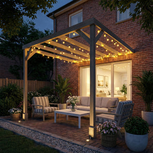 2.4 x 2.4m Lean-To Wooden Pergola Kit, Decorative Garden Gazebo with Stable Structure and Concrete Anchors, Grape Trellis for Climbing Vines, Flowers, Garden Patio, Light Brown
