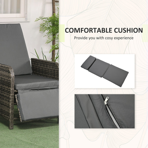 3 Pieces Garden Rattan Bistro Set with Adjustable Backrest, Balcony Conversation Furniture Set with 2 Armchairs Tempered Glass Coffee Table, Cushions, Storage Function - Mix-Grey