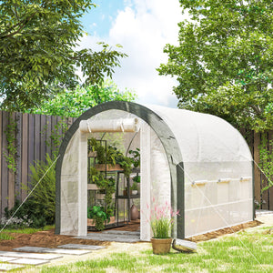 10'x6.6'x6.6' Walk-in Tunnel Greenhouse with Zipped Roll Up Mesh Door, 6 Mesh Windows, Plant Hot House Tent with PE Cover, 6 Plant Labels Gloves, White
