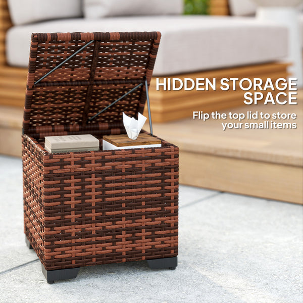 Set of 2 Rattan Storage Ottoman, Outdoor Footstool with Removable Cushions, Garden Storage Seat for Balcony, Poolside, Living Room, Beige