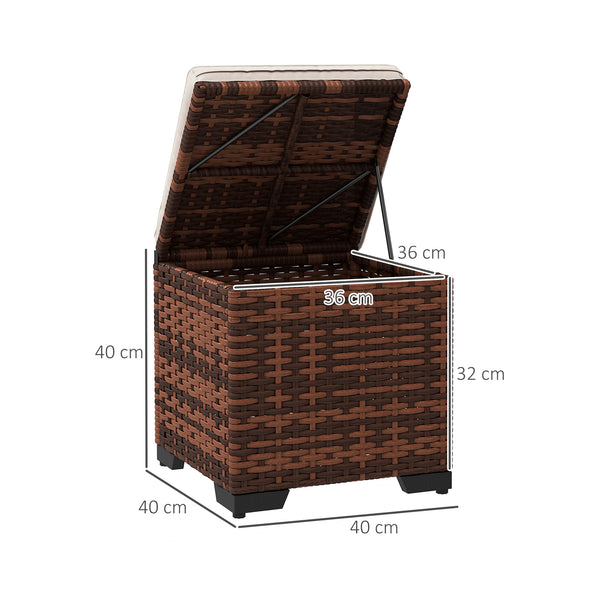 Set of 2 Rattan Storage Ottoman, Outdoor Footstool with Removable Cushions, Garden Storage Seat for Balcony, Poolside, Living Room, Beige