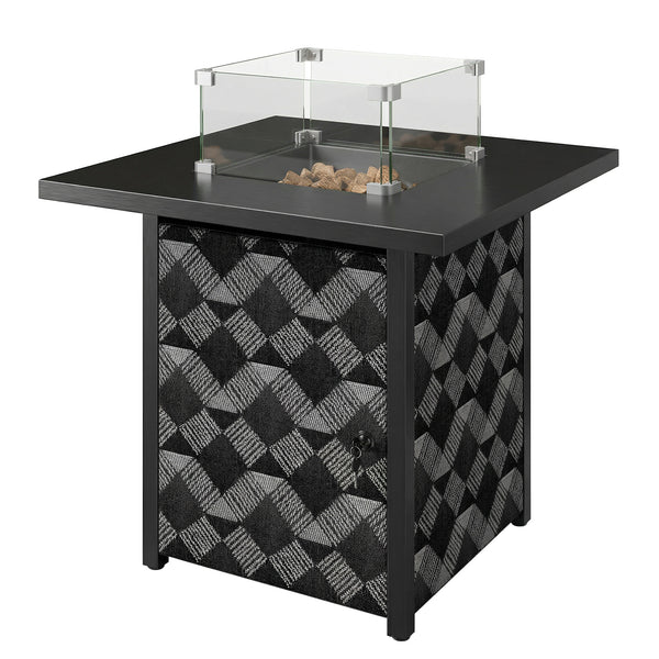 Square Propane Gas Fire Pit Table,12 KW Firepit Outdoor Patio Heater with Proof Net and Glass Wind Guard, Lava Rocks, Gas Tank Holder, Outdoor Firepits for Garden Patio, Black