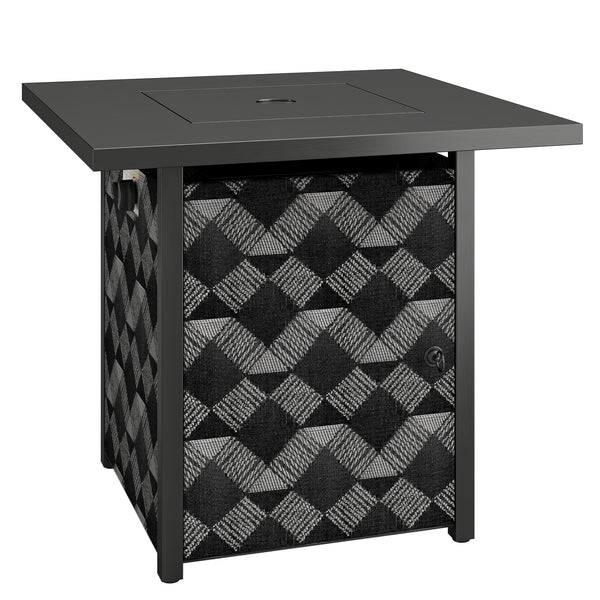 Square Propane Gas Fire Pit Table,12 KW Firepit Outdoor Patio Heater with Proof Net and Glass Wind Guard, Lava Rocks, Gas Tank Holder, Outdoor Firepits for Garden Patio, Black