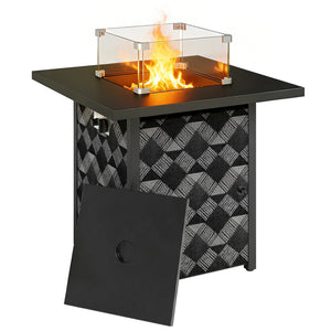 Square Propane Gas Fire Pit Table,12 KW Firepit Outdoor Patio Heater with Proof Net and Glass Wind Guard, Lava Rocks, Gas Tank Holder, Outdoor Firepits for Garden Patio, Black