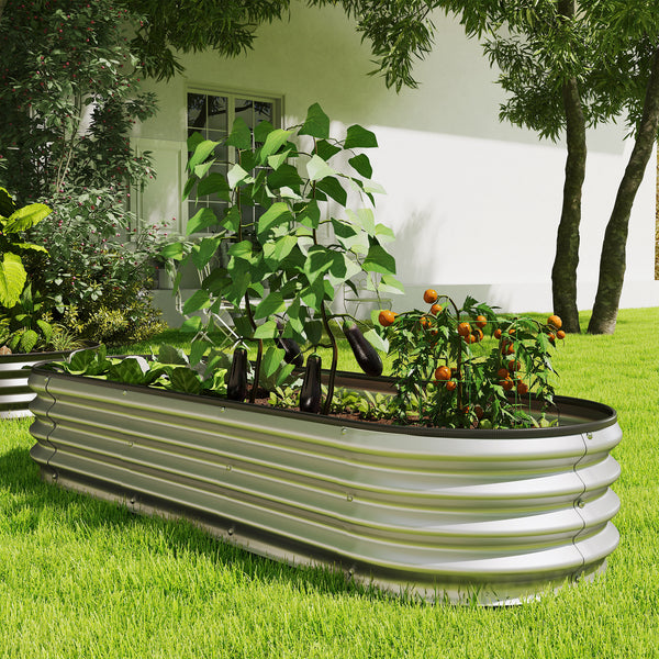 2Pcs Galvanized Raised Garden Bed, 6 x 2 x 1 ft Modular Metal Garden Beds with Rubber Strip Edging, Oval Outdoor Planter Box for Vegetables, Flowers, Herbs, Silver