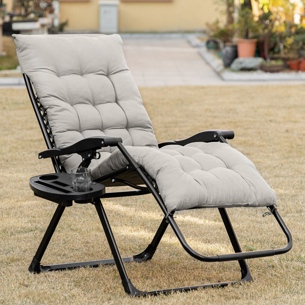 Outsunny Zero Gravity Chair, Folding Reclining Lounge Chair with Padded Cushion, Side Tray for Indoor and Outdoor, Supports up to 264 lbs, Gray