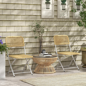 Rattan Outdoor Coffee Table, Patio End Table with Tempered Glass Tabletop & Steel Frame, Round Side Table Wicker Furniture for Backyard Lawn Balcony, Nature Wood