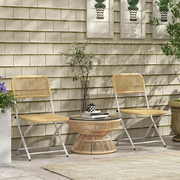 Rattan Outdoor Coffee Table, Patio End Table with Tempered Glass Tabletop & Steel Frame, Round Side Table Wicker Furniture for Backyard Lawn Balcony, Nature Wood