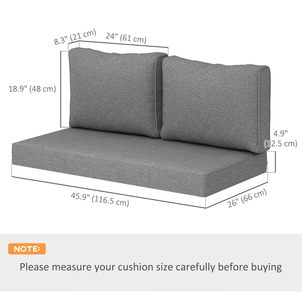 2 Seater Outdoor Seat Cushions with Backrest, Loveseat Double Sofa Outdoor Furniture Cushions, Fade-Resistant Replacement Patio Cushions for Indoor and Outdoor, Grey
