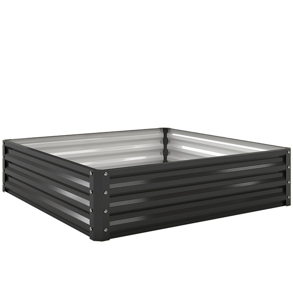 4' x 4' x 1' Raised Garden Bed Galvanized Steel Planter Box for Vegetables, Flowers, Herbs, Black