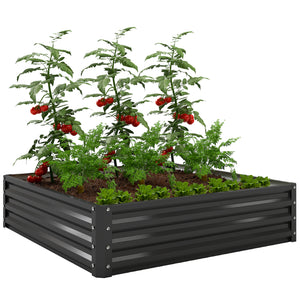 4' x 4' x 1' Raised Garden Bed Galvanized Steel Planter Box for Vegetables, Flowers, Herbs, Black