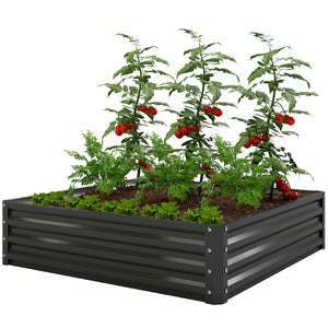4' x 4' x 1' Raised Garden Bed Galvanized Steel Planter Box for Vegetables, Flowers, Herbs, Black