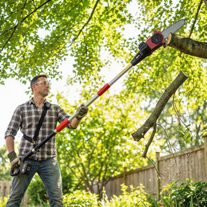 18V 8" Cordless Pole Chainsaw, 1.94m/2.56m Electric Chainsaw with 2 x 4.0Ah Batteries, Charger, Auto Lubrication, 6m/s Chain Speed, Long Reach Pole Pruner for Branch Cutting Tree Trimming