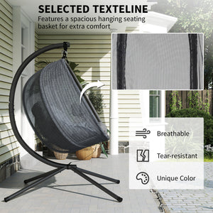 Double Egg Chair with Stand, 2 Person Hanging Swing Egg Chair Outdoor Indoor, 528 LBS Capacity Loveseat Hammock Swing with Cushion, Pockets, Grey