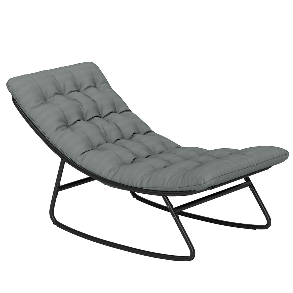 Outdoor Rocking Chair with Cushion, Patio Rocking Chair with Mesh Deep Seat, Steel Frame Rocking Outdoor Patio Chair for Indoor, Porch, Garden, Dark Grey