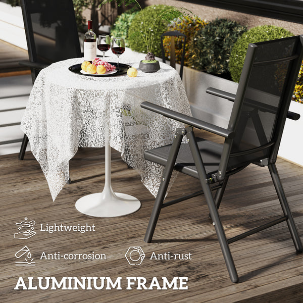 Set of 2 Folding Chair, Aluminium Frame Outdoor Camping Chairs with Breathable Mesh Back and Seat, Garden Chair Set with Armrests for Balcony, Black