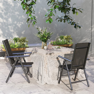 Set of 2 Folding Chair, Aluminium Frame Outdoor Camping Chairs with Breathable Mesh Back and Seat, Garden Chair Set with Armrests for Balcony, Black