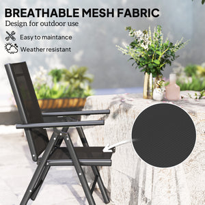 Set of 2 Folding Chair, Aluminium Frame Outdoor Camping Chairs with Breathable Mesh Back and Seat, Garden Chair Set with Armrests for Balcony, Black