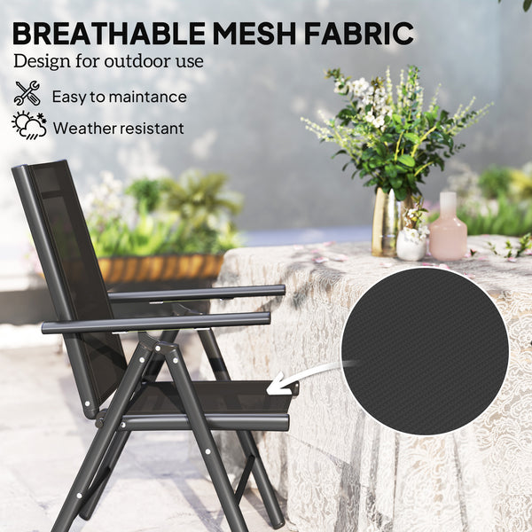 Set of 2 Folding Chair, Aluminium Frame Outdoor Camping Chairs with Breathable Mesh Back and Seat, Garden Chair Set with Armrests for Balcony, Black