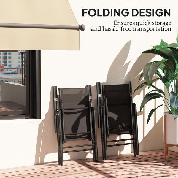 Set of 2 Folding Chair, Aluminium Frame Outdoor Camping Chairs with Breathable Mesh Back and Seat, Garden Chair Set with Armrests for Balcony, Black