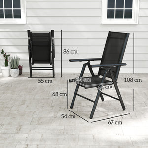 Set of 2 Folding Chair, Aluminium Frame Outdoor Camping Chairs with Breathable Mesh Back and Seat, Garden Chair Set with Armrests for Balcony, Black