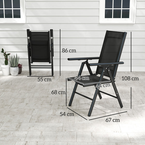 Set of 2 Folding Chair, Aluminium Frame Outdoor Camping Chairs with Breathable Mesh Back and Seat, Garden Chair Set with Armrests for Balcony, Black