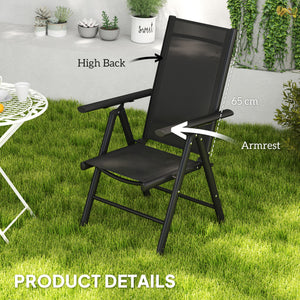 Set of 2 Folding Chair, Aluminium Frame Outdoor Camping Chairs with Breathable Mesh Back and Seat, Garden Chair Set with Armrests for Balcony, Black
