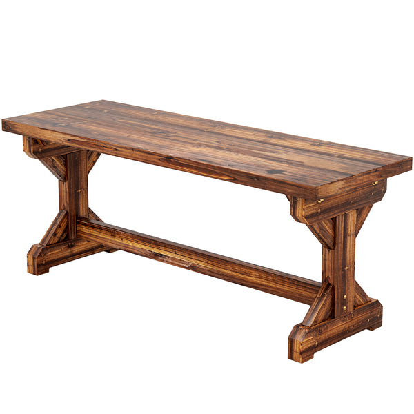 Outdoor Wooden Bench, 2-Person Rustic Patio Garden Bench Seat, Backless Outdoor Loveseat with Farmhouse X-Shaped Base for Porch, Park, Lawn, Yard, Carbonized