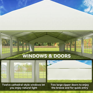 23 x 39 ft Heavy Duty Party Tent Outdoor Gazebo Wedding Tent Event Shelter Carport BBQ with Removable Sidewalls & Windows, Outside Waterproof Canopy for Parties, White
