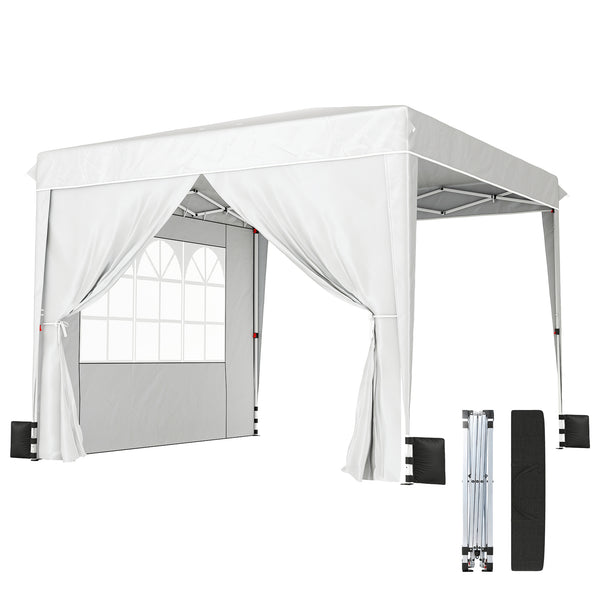 10 x 10 ft Pop Up Canopy Tent with Sidewalls, UPF50+ Outdoor Portable Instant Canopy Shelter with Carry Bag, Sandbags, Adjustable Height for  Parties, Events, Camping, White