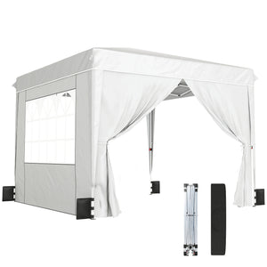 10 x 10 ft Pop Up Canopy Tent with Sidewalls, UPF50+ Outdoor Portable Instant Canopy Shelter with Carry Bag, Sandbags, Adjustable Height for  Parties, Events, Camping, White