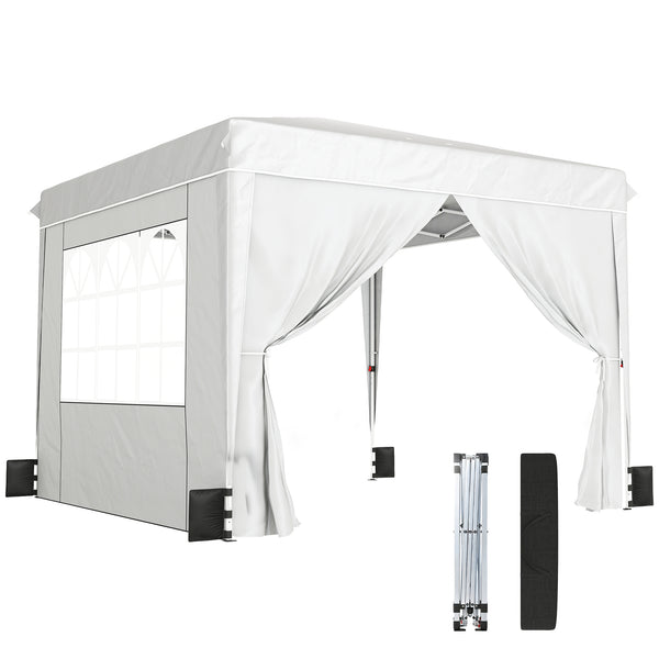 10 x 10 ft Pop Up Canopy Tent with Sidewalls, UPF50+ Outdoor Portable Instant Canopy Shelter with Carry Bag, Sandbags, Adjustable Height for  Parties, Events, Camping, White