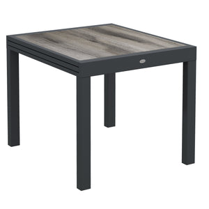 Extending Garden Table, Outdoor Dining Table for 6, Aluminium Frame Rectangular Patio Table with Plastic Board Tabletop,80/160L x 80W x 75H cm, Grey