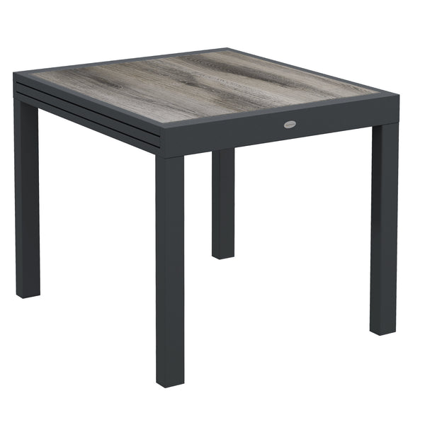 Extending Garden Table, Outdoor Dining Table for 6, Aluminium Frame Rectangular Patio Table with Plastic Board Tabletop,80/160L x 80W x 75H cm, Grey
