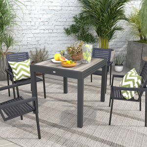 Extending Garden Table, Outdoor Dining Table for 6, Aluminium Frame Rectangular Patio Table with Plastic Board Tabletop,80/160L x 80W x 75H cm, Grey