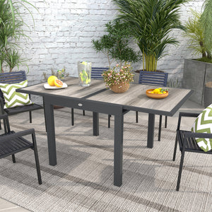 Extending Garden Table, Outdoor Dining Table for 6, Aluminium Frame Rectangular Patio Table with Plastic Board Tabletop,80/160L x 80W x 75H cm, Grey