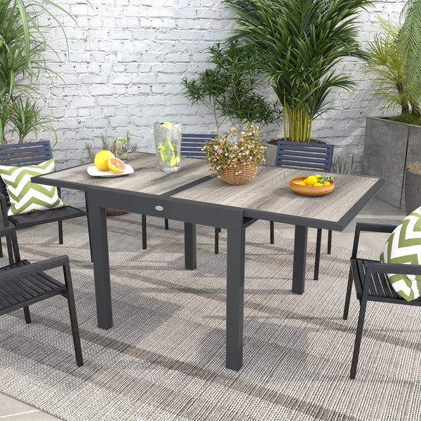 Extending Garden Table, Outdoor Dining Table for 6, Aluminium Frame Rectangular Patio Table with Plastic Board Tabletop,80/160L x 80W x 75H cm, Grey