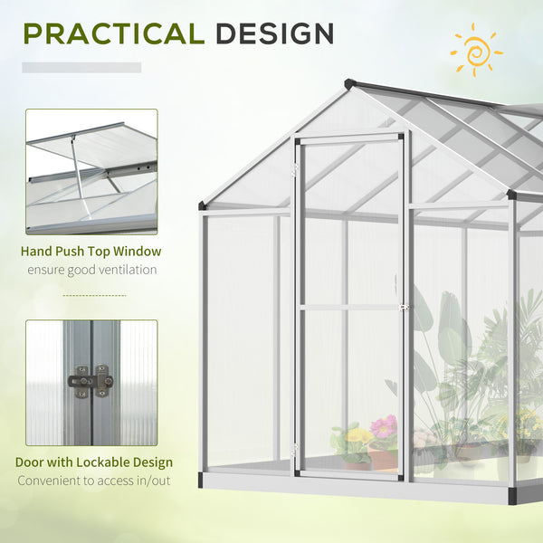 Outsunny 10' x 6' Greenhouse for Outdoors, Polycarbonate Greenhouse with Rain Gutter and Roof Vent, Aluminum Walk-in Green Houses for Outside Patio Backyard Garden